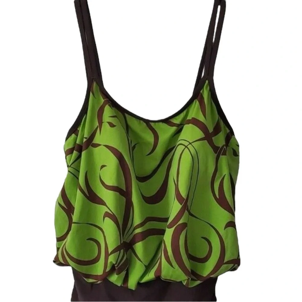 MAINSTREAM Full Coverage Blouson One Piece Swimsuit in Avocado Green/Brown